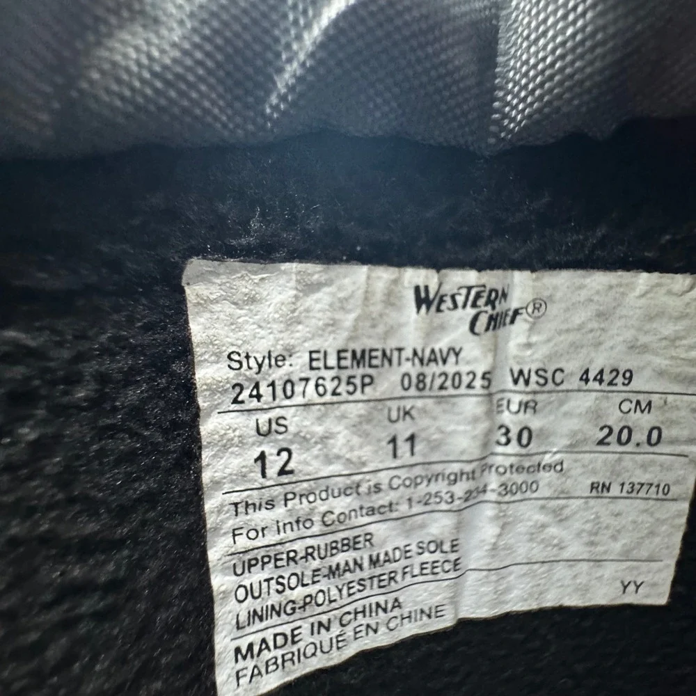 Western Chief Kids Size 12 Navy Waterproof Rain Boots Fleece Lined Rubber